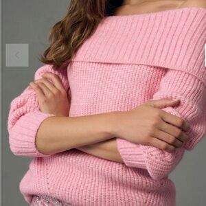 Anthropologie Pink Off-the-Shoulder Sweater by Pilcro